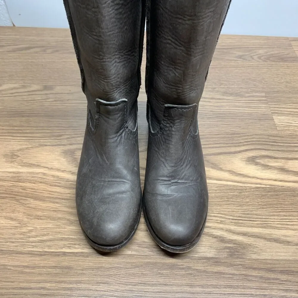Frye Cara Leather Riding Boots‎ Size 6.5 B Tall Pull On Gray